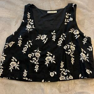 A&F Black Floral Embroidered Linen Top
